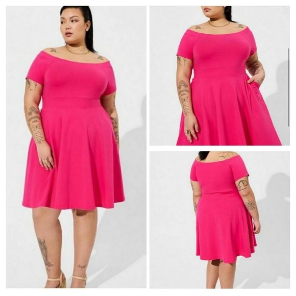 Torrid Pink Off Shoulder Foxy Skater Dress - Picture 1 of 8